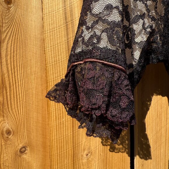 Vintage Peignoir Robe 60s Marilyn Black Floral Lace Peignoir Lingerie Robe | M/L - Picture 13 of 17